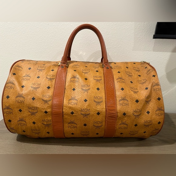 MCM Cognac Visetos Coated Canvas Stark Weekender 50 Duffel Bag - Picture 3 of 14